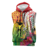 Vanuatu 45th Anniversary Sleeveless Zip Hoodie Polynesian with Sand Drawing Pattern - Polynesian Pride