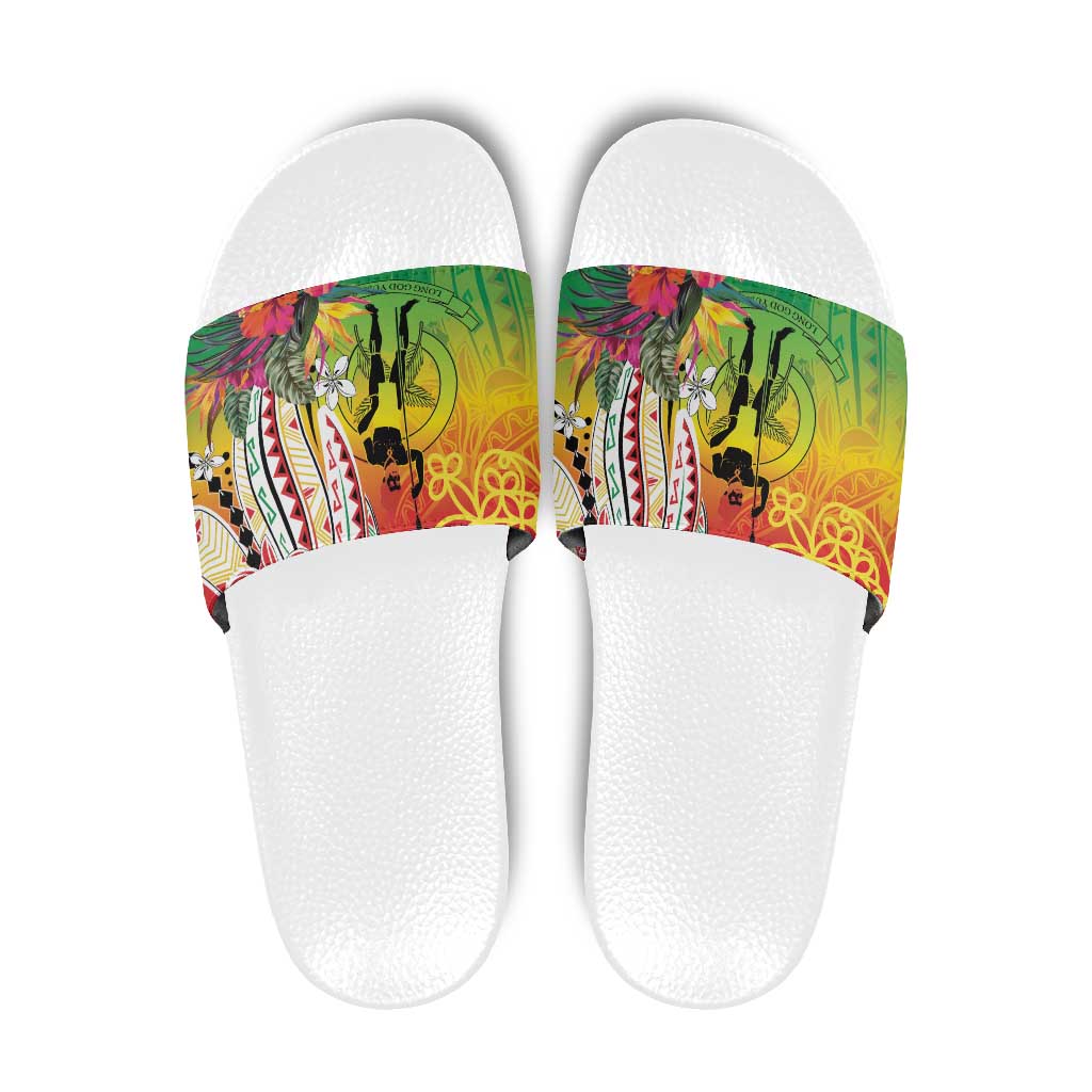 Vanuatu 45th Anniversary Slide Sandals Polynesian with Sand Drawing Pattern - Polynesian Pride