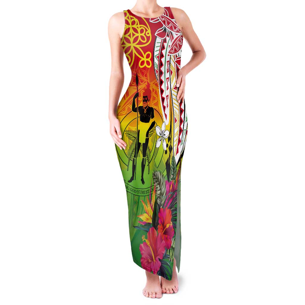 Vanuatu 45th Anniversary Tank Maxi Dress Polynesian with Sand Drawing Pattern