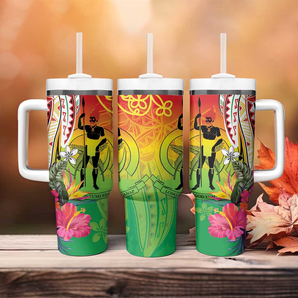 Vanuatu 45th Anniversary Tumbler With Handle Polynesian with Sand Drawing Pattern