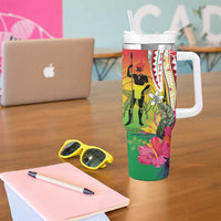 Vanuatu 45th Anniversary Tumbler With Handle Polynesian with Sand Drawing Pattern