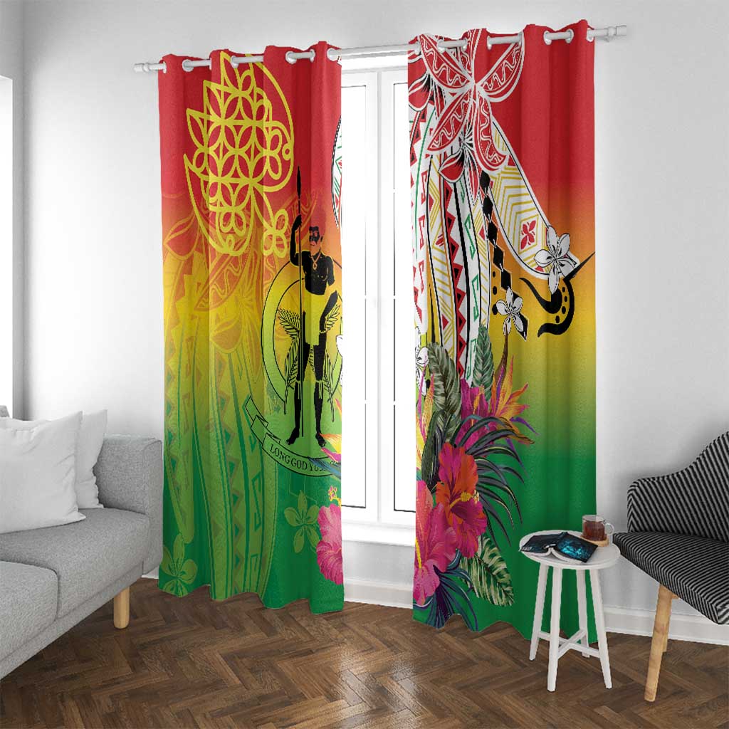 Vanuatu 45th Anniversary Window Curtain Polynesian with Sand Drawing Pattern