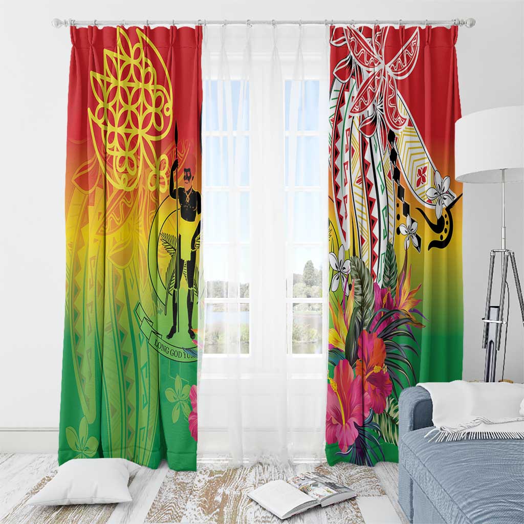 Vanuatu 45th Anniversary Window Curtain Polynesian with Sand Drawing Pattern
