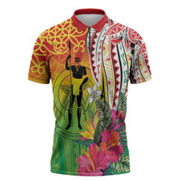 Vanuatu 45th Anniversary Zipper Polo Shirt Polynesian with Sand Drawing Pattern - Polynesian Pride