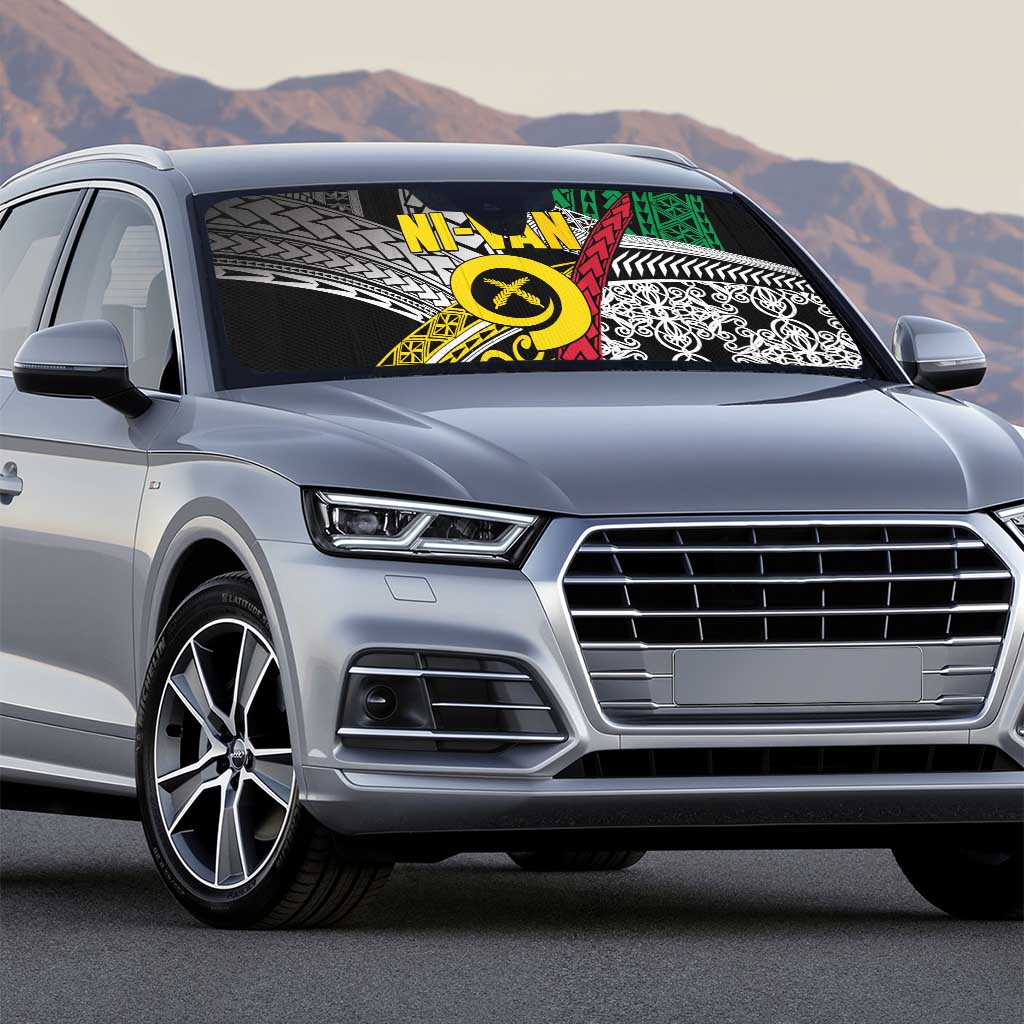 Vanuatu Proud to be Ni-van Personalised Auto Sun Shade with Mutis En Atan Patterns - Polynesian Pride