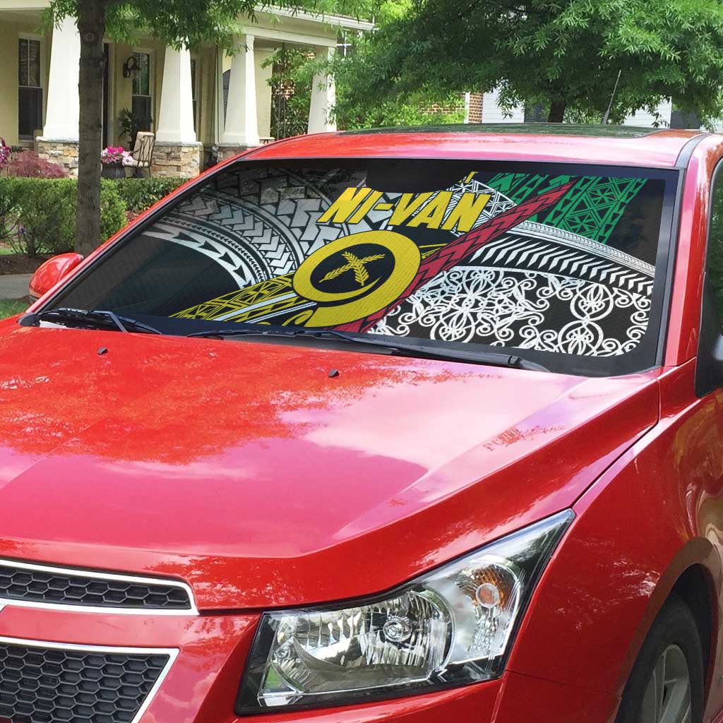 Vanuatu Proud to be Ni-van Personalised Auto Sun Shade with Mutis En Atan Patterns - Polynesian Pride