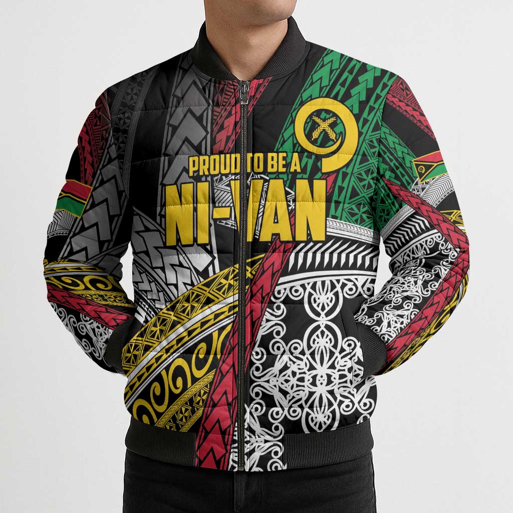 Vanuatu Proud to be Ni-van Personalised Bomber Puffer Jacket with Mutis En Atan Patterns - Polynesian Pride
