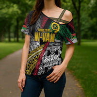 Vanuatu Proud to be Ni-van Personalised Cross Shoulder Shirt with Mutis En Atan Patterns - Polynesian Pride