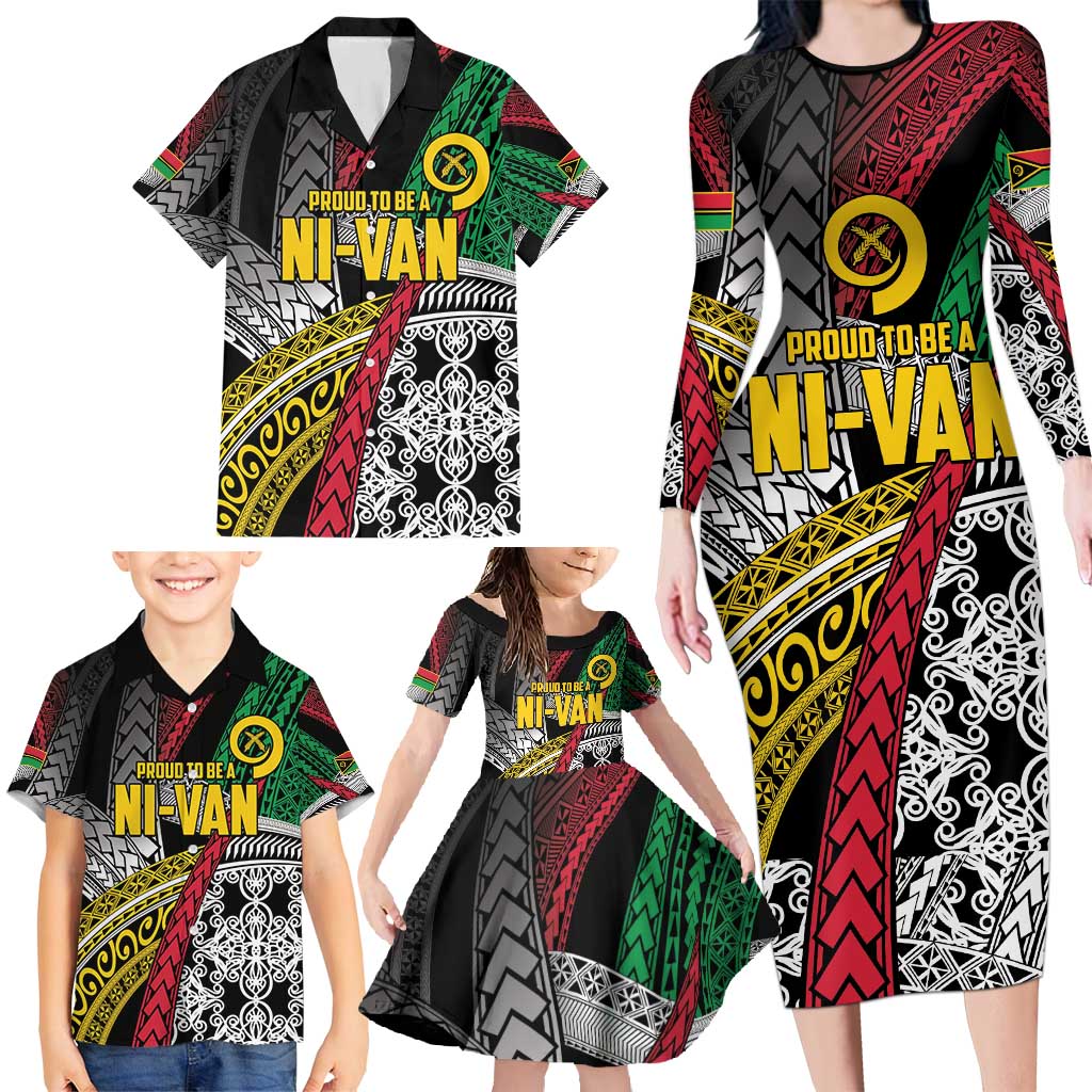 Vanuatu Proud to be Ni-van Personalised Family Matching Long Sleeve Bodycon Dress and Hawaiian Shirt with Mutis En Atan Patterns LT9 - Polynesian Pride