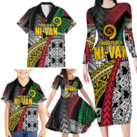 Vanuatu Proud to be Ni-van Personalised Family Matching Long Sleeve Bodycon Dress and Hawaiian Shirt with Mutis En Atan Patterns LT9 - Polynesian Pride