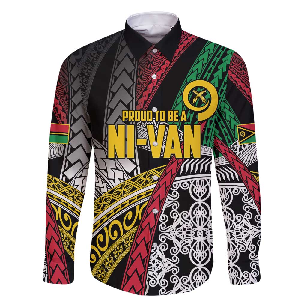 Vanuatu Proud to be Ni-van Personalised Family Matching Long Sleeve Bodycon Dress and Hawaiian Shirt with Mutis En Atan Patterns LT9 Dad's Shirt - Long Sleeve Black - Polynesian Pride
