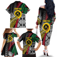 Vanuatu Proud to be Ni-van Personalised Family Matching Off The Shoulder Long Sleeve Dress and Hawaiian Shirt with Mutis En Atan Patterns LT9 - Polynesian Pride