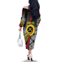 Vanuatu Proud to be Ni-van Personalised Family Matching Off The Shoulder Long Sleeve Dress and Hawaiian Shirt with Mutis En Atan Patterns LT9 - Polynesian Pride
