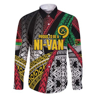 Vanuatu Proud to be Ni-van Personalised Family Matching Off Shoulder Maxi Dress and Hawaiian Shirt with Mutis En Atan Patterns LT9 Dad's Shirt - Long Sleeve Black - Polynesian Pride