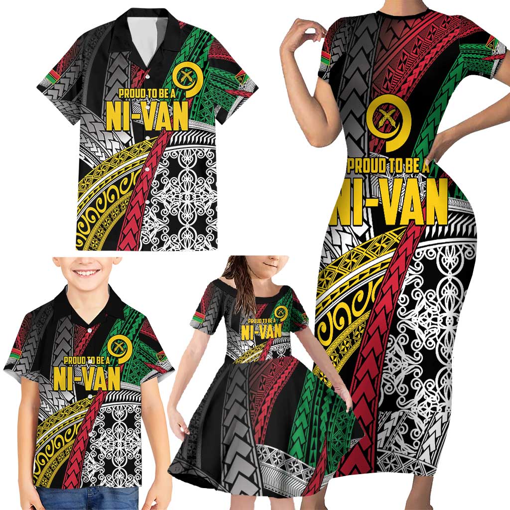 Vanuatu Proud to be Ni-van Personalised Family Matching Short Sleeve Bodycon Dress and Hawaiian Shirt with Mutis En Atan Patterns LT9 - Polynesian Pride