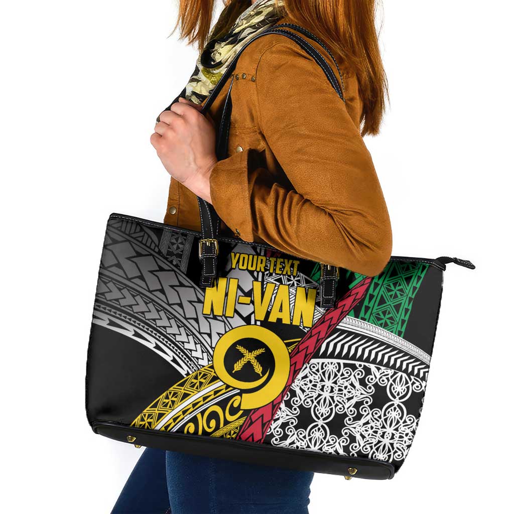 Vanuatu Proud to be Ni-van Personalised Leather Tote Bag with Mutis En Atan Patterns