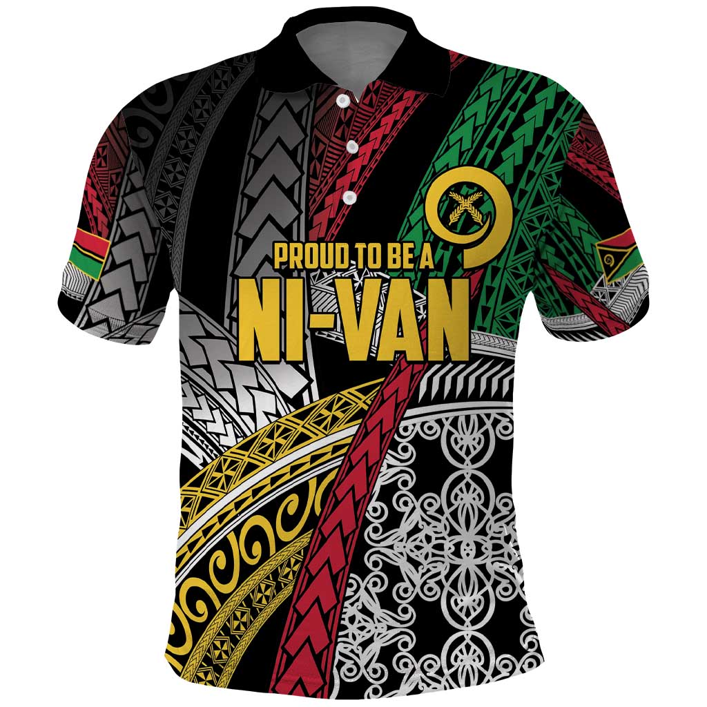 Vanuatu Proud to be Ni-van Personalised Polo Shirt with Mutis En Atan Patterns LT9 Black - Polynesian Pride