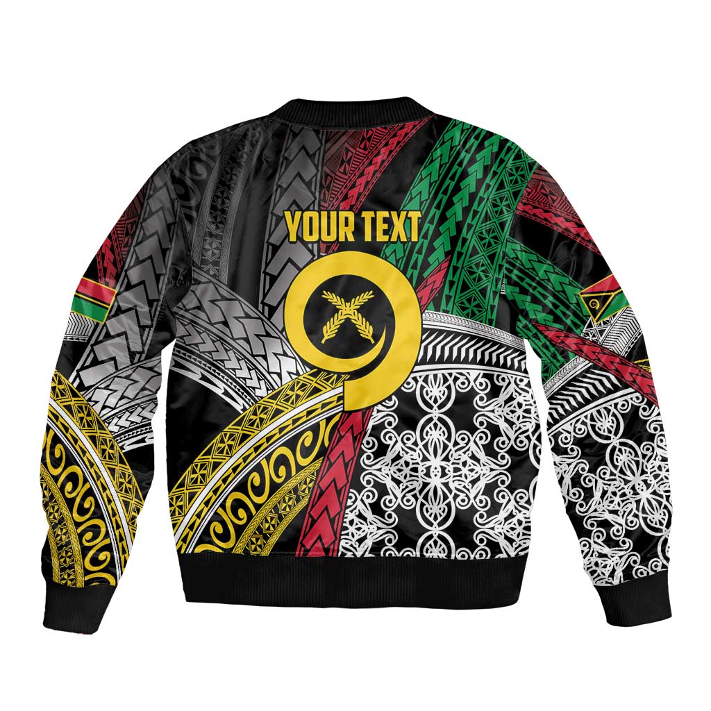 Vanuatu Proud to be Ni-van Personalised Sleeve Zip Bomber Jacket with Mutis En Atan Patterns