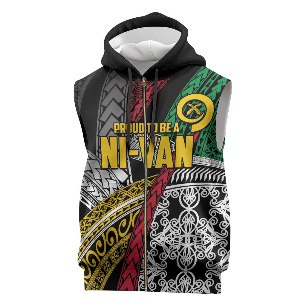 Vanuatu Proud to be Ni-van Personalised Sleeveless Zip Hoodie with Mutis En Atan Patterns - Polynesian Pride