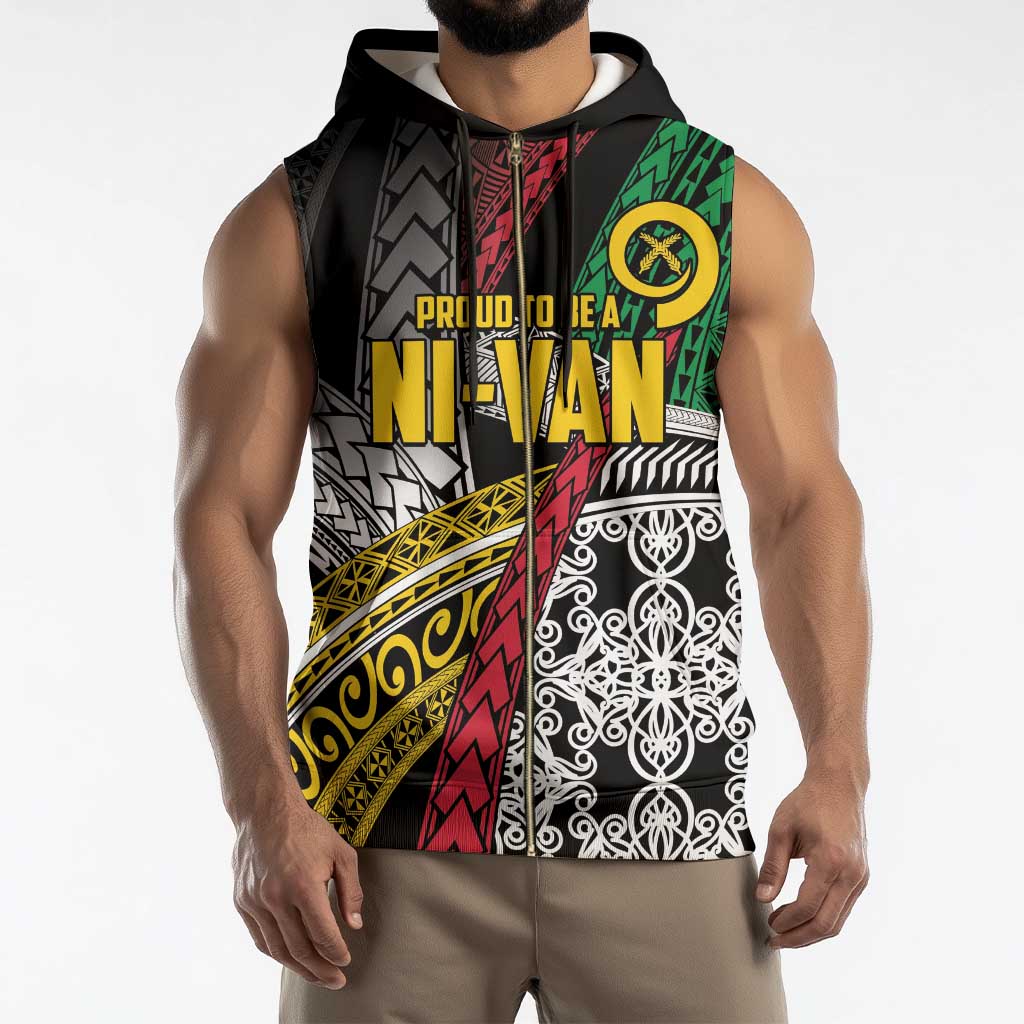Vanuatu Proud to be Ni-van Personalised Sleeveless Zip Hoodie with Mutis En Atan Patterns - Polynesian Pride