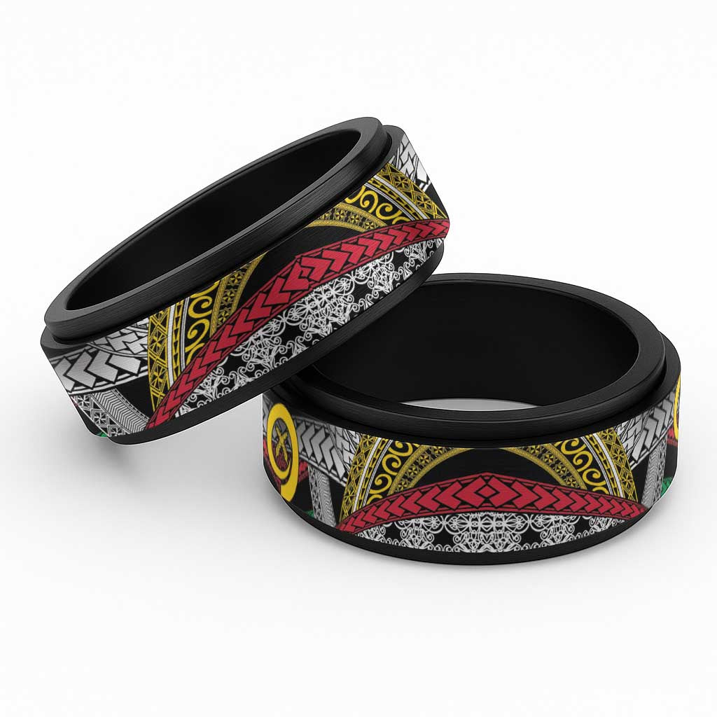 Vanuatu Proud to be Ni-van Spinner Ring with Mutis En Atan Patterns - Polynesian Pride