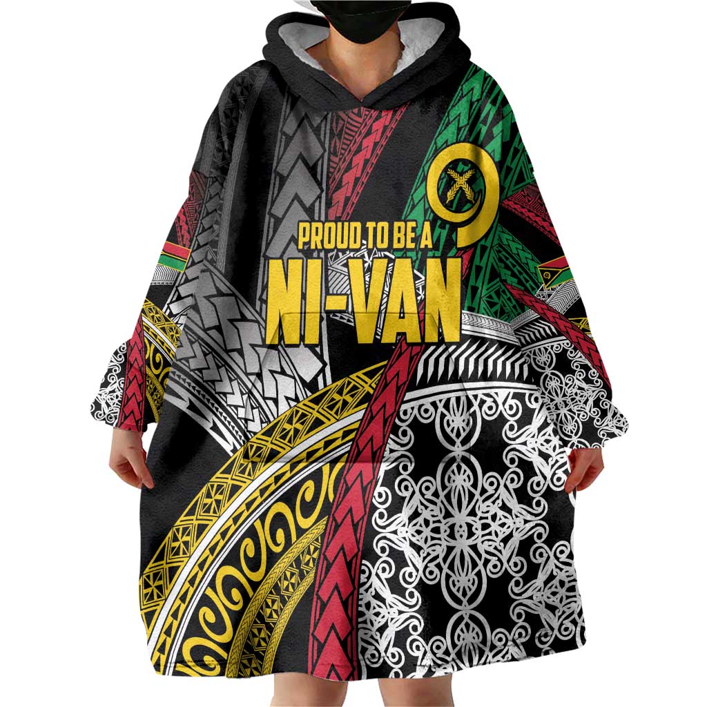 Vanuatu Proud to be Ni-van Personalised Wearable Blanket Hoodie with Mutis En Atan Patterns