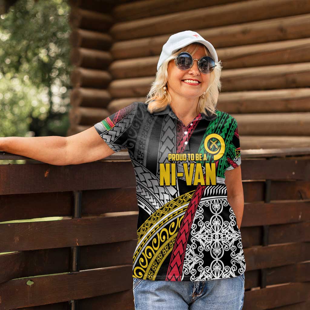 Vanuatu Proud to be Ni-van Personalised Women Polo Shirt with Mutis En Atan Patterns