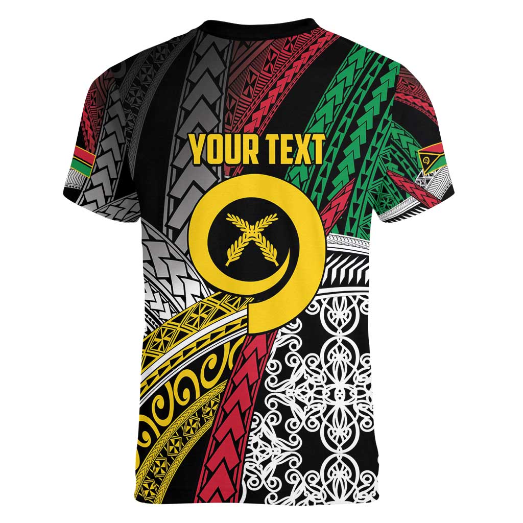 Vanuatu Proud to be Ni-van Personalised Women V-Neck T-Shirt with Mutis En Atan Patterns LT9 - Polynesian Pride