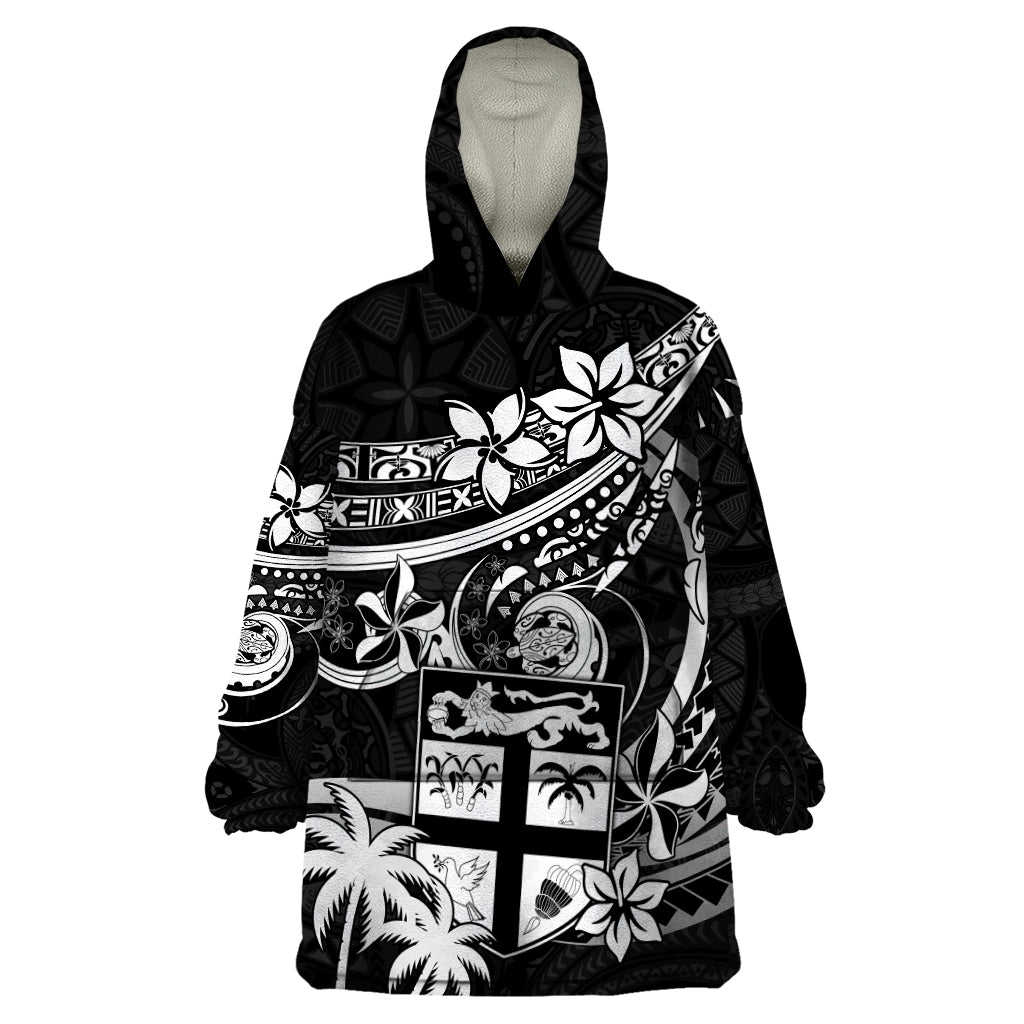 Fiji Islands Wearable Blanket Hoodie Coat of Arms Fijian Flower Polynesian Pattern - Black LT9 One Size Black - Polynesian Pride