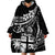 Fiji Islands Wearable Blanket Hoodie Coat of Arms Fijian Flower Polynesian Pattern - Black LT9 - Polynesian Pride