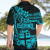 Fiji Islands Hawaiian Shirt Coat of Arms Fijian Flower Polynesian Pattern - Aqua LT9 - Polynesian Pride