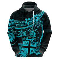 Fiji Islands Hoodie Coat of Arms Fijian Flower Polynesian Pattern Aqua LT9 - Polynesian Pride