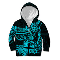 Fiji Islands Kid Hoodie Coat of Arms Fijian Flower Polynesian Pattern - Aqua LT9 - Polynesian Pride