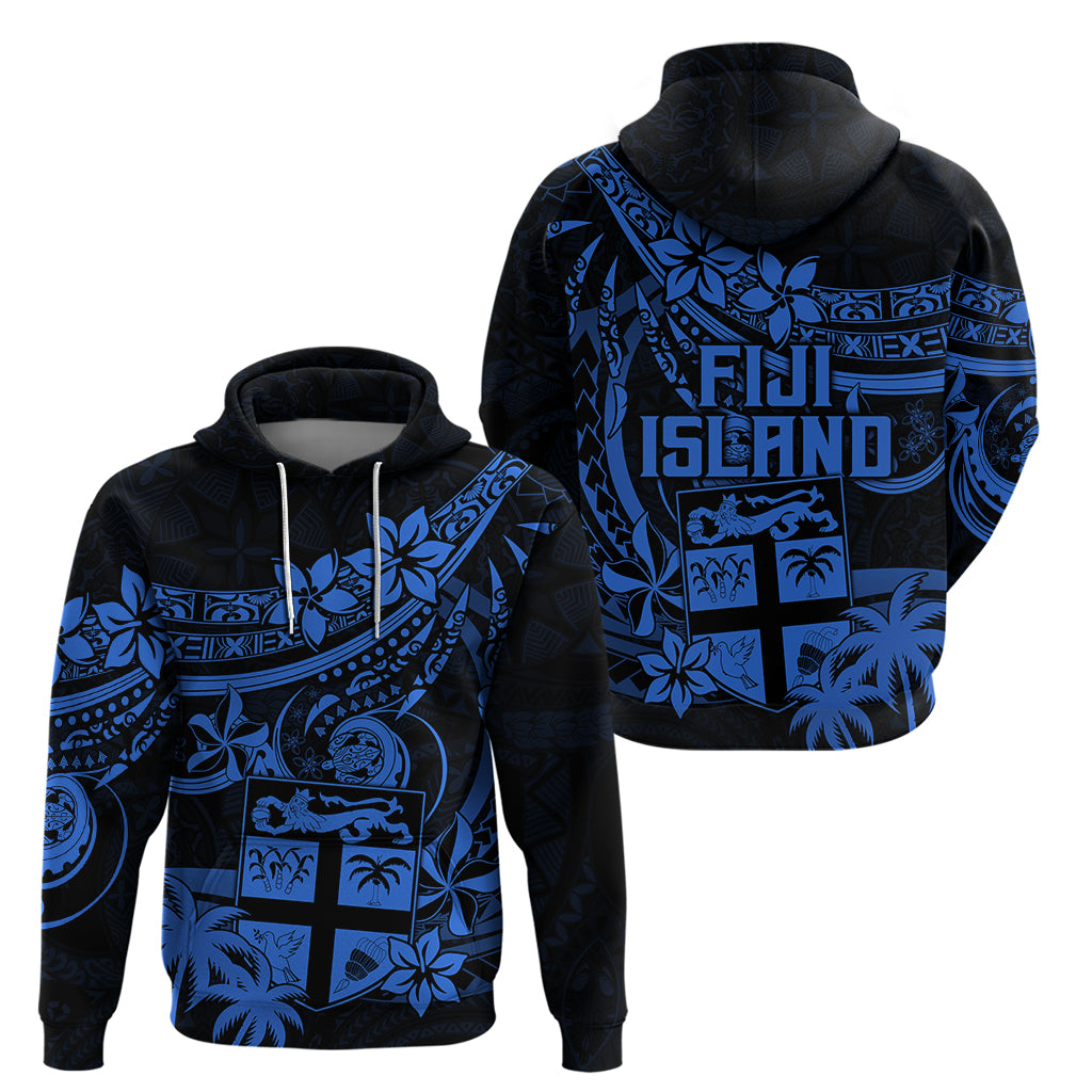 Fiji Islands Hoodie Coat of Arms Fijian Flower Polynesian Pattern Blue LT9 - Polynesian Pride