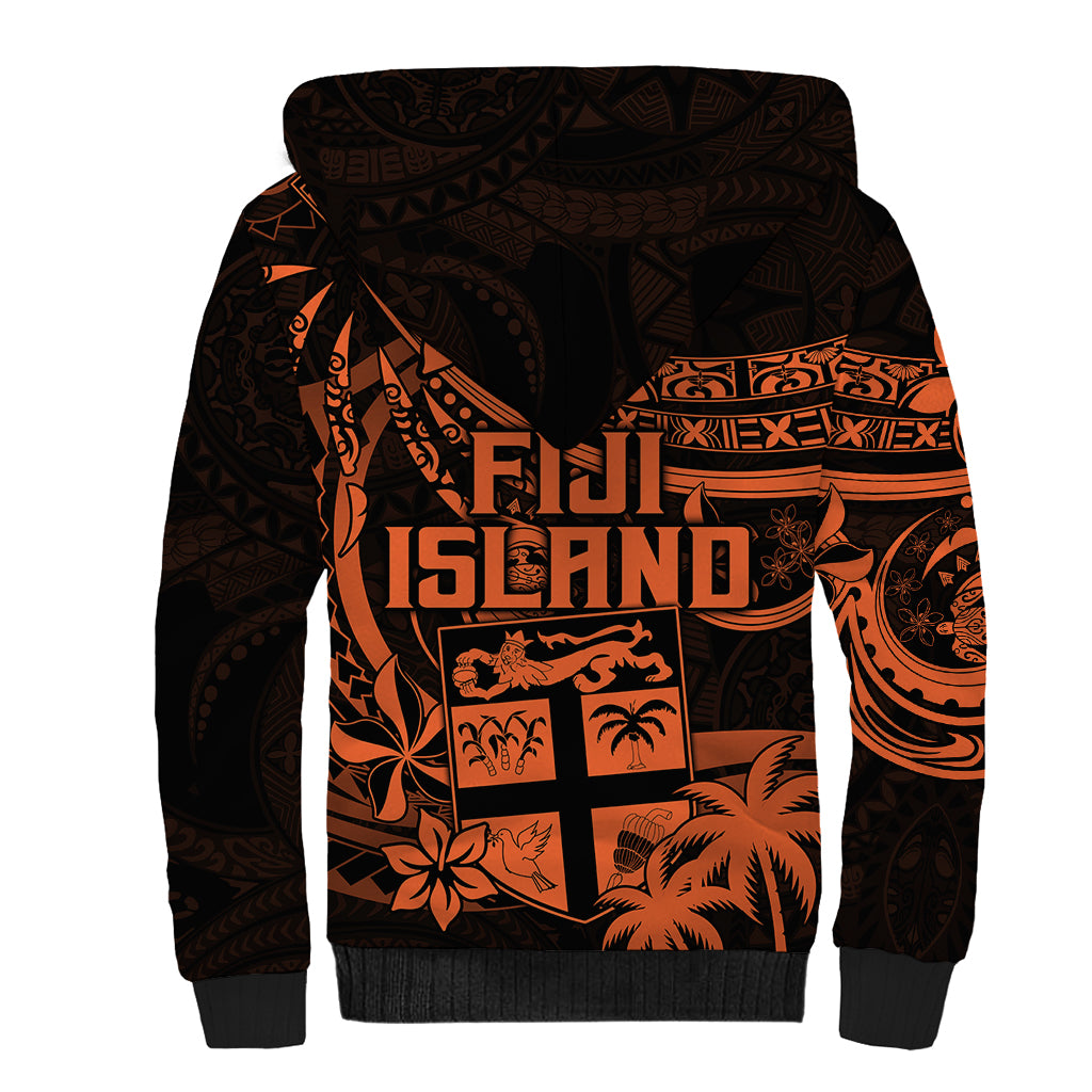 Fiji Islands Sherpa Hoodie Coat of Arms Fijian Flower Polynesian Pattern - Orange LT9 - Polynesian Pride
