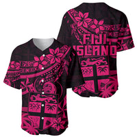 Fiji Islands Baseball Jersey Coat of Arms Fijian Flower Polynesian Pattern - Pink LT9 - Polynesian Pride