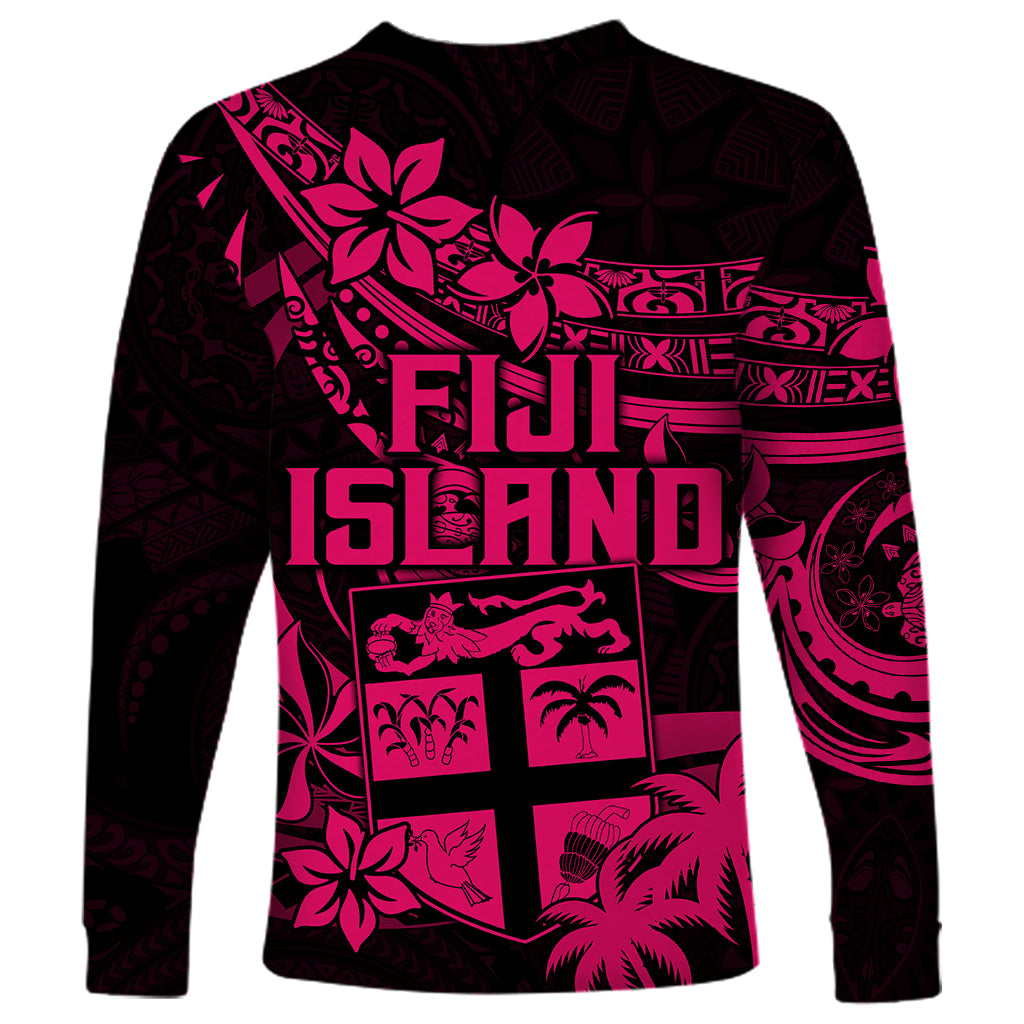 Fiji Islands Long Sleeve Shirt Coat of Arms Fijian Flower Polynesian Pattern - Pink LT9 - Polynesian Pride