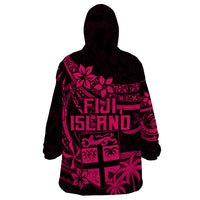 Fiji Islands Wearable Blanket Hoodie Coat of Arms Fijian Flower Polynesian Pattern - Pink LT9 - Polynesian Pride