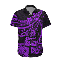 Fiji Islands Hawaiian Shirt Coat of Arms Fijian Flower Polynesian Pattern - Purple LT9 Purple - Polynesian Pride