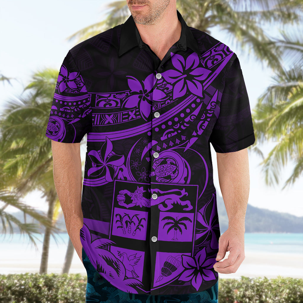 Fiji Islands Hawaiian Shirt Coat of Arms Fijian Flower Polynesian Pattern - Purple LT9 - Polynesian Pride