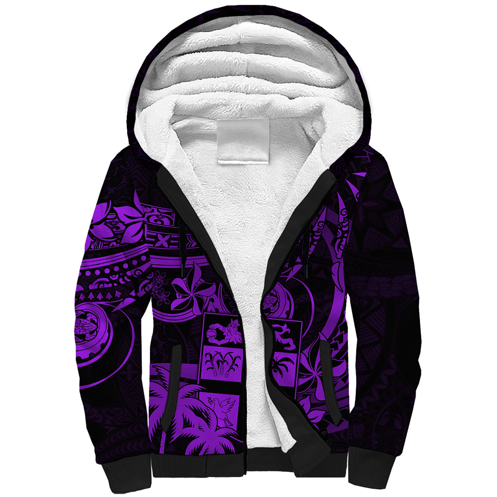 Fiji Islands Sherpa Hoodie Coat of Arms Fijian Flower Polynesian Pattern - Purple LT9 Unisex Purple - Polynesian Pride