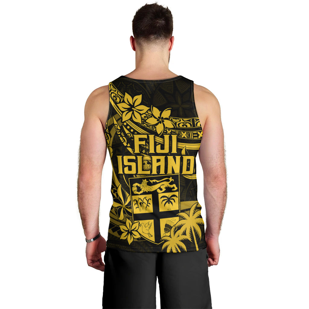 Fiji Islands Men Tank Top Coat of Arms Fijian Flower Polynesian Pattern - Yellow LT9 - Polynesian Pride