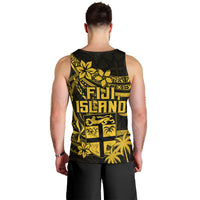 Fiji Islands Men Tank Top Coat of Arms Fijian Flower Polynesian Pattern - Yellow LT9 - Polynesian Pride