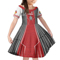Custom Tonga Rugby Family Matching Long Sleeve Bodycon Dress and Hawaiian Shirt Mate Maa Kupesi Style LT9 Daughter's Dress Red - Polynesian Pride