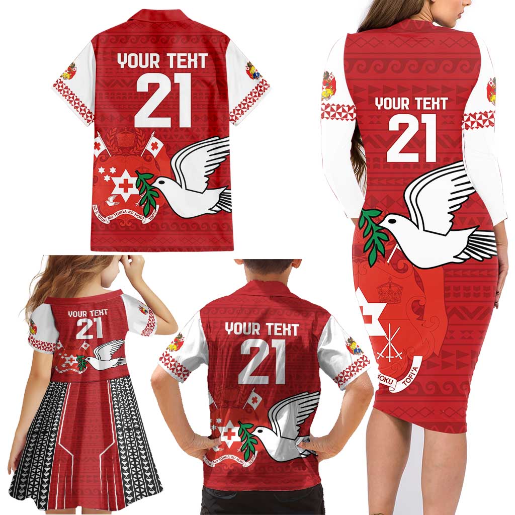 Custom Tonga Rugby Family Matching Long Sleeve Bodycon Dress and Hawaiian Shirt Mate Maa Kupesi Style LT9 - Polynesian Pride
