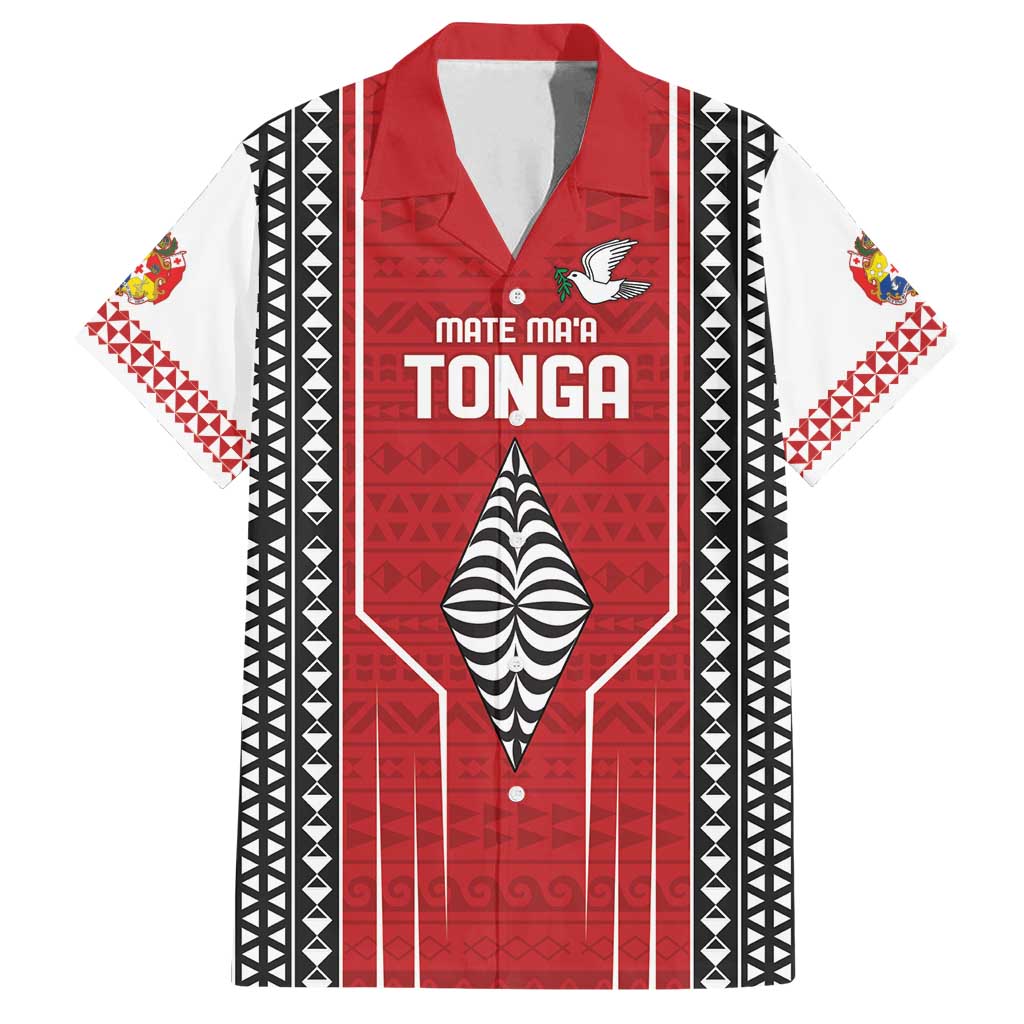 Custom Tonga Rugby Family Matching Long Sleeve Bodycon Dress and Hawaiian Shirt Mate Maa Kupesi Style LT9 Dad's Shirt - Short Sleeve Red - Polynesian Pride