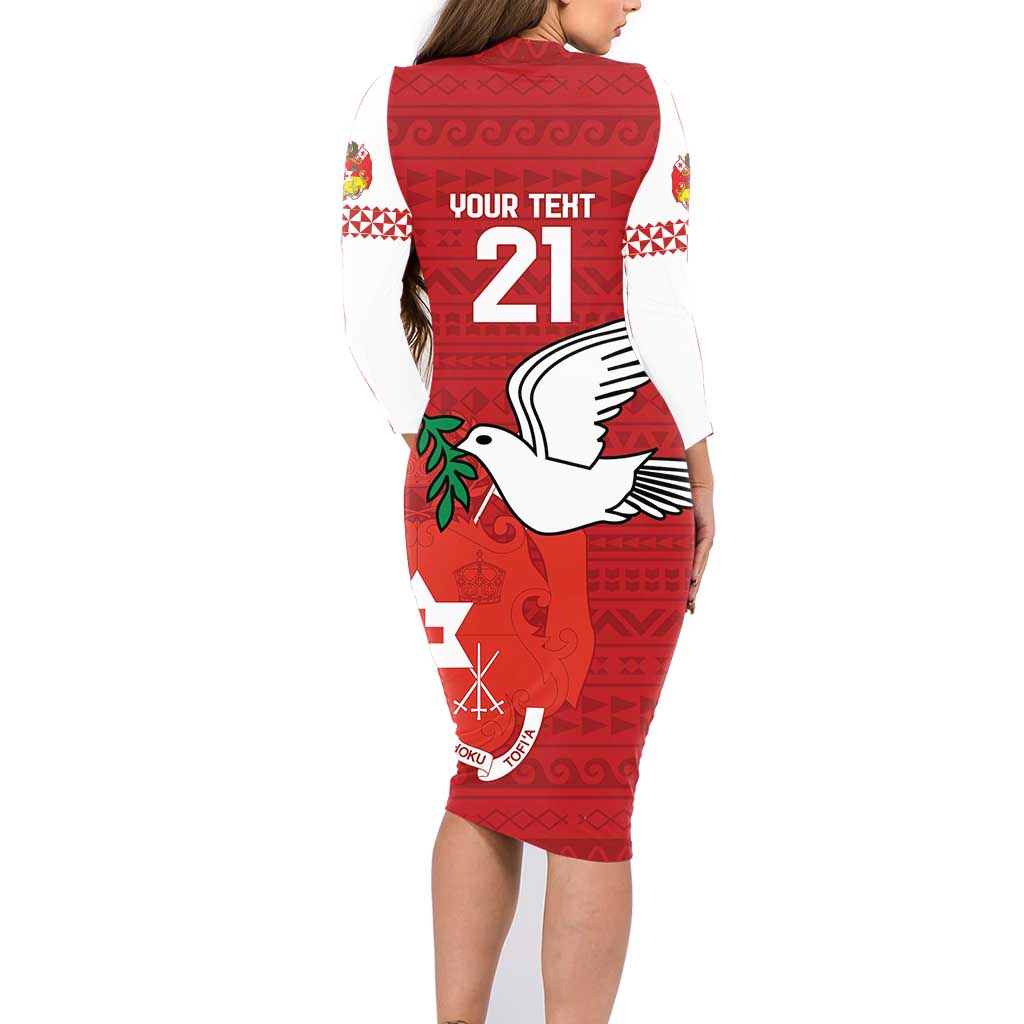 Custom Tonga Rugby Family Matching Long Sleeve Bodycon Dress and Hawaiian Shirt Mate Maa Kupesi Style LT9 - Polynesian Pride