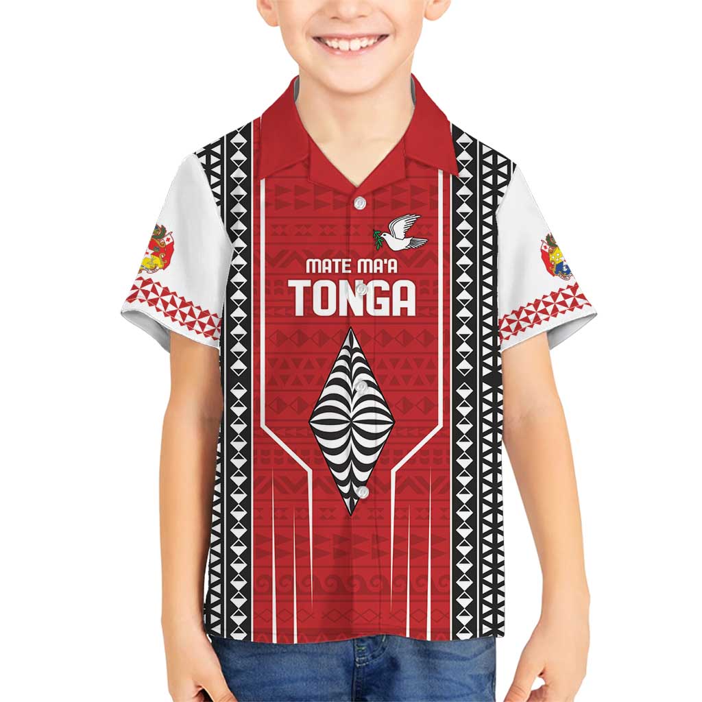 Custom Tonga Rugby Family Matching Long Sleeve Bodycon Dress and Hawaiian Shirt Mate Maa Kupesi Style LT9 Son's Shirt Red - Polynesian Pride