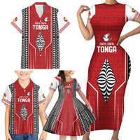 Custom Tonga Rugby Family Matching Short Sleeve Bodycon Dress and Hawaiian Shirt Mate Maa Kupesi Style LT9 - Polynesian Pride