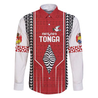 Custom Tonga Rugby Family Matching Short Sleeve Bodycon Dress and Hawaiian Shirt Mate Maa Kupesi Style LT9 Dad's Shirt - Long Sleeve Red - Polynesian Pride